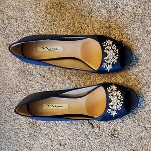 11 navy blue satin stiletto Nina Rumina crystal
